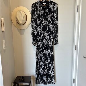 Calvin Klein Black and White Buttoned Gown with Bishop Sleeves